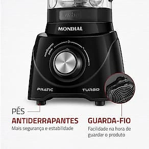 Liquidificador Mondial L-98-B Pratic Turbo com 2 Velocidades e Função Pulsar 550W - Preto 110V