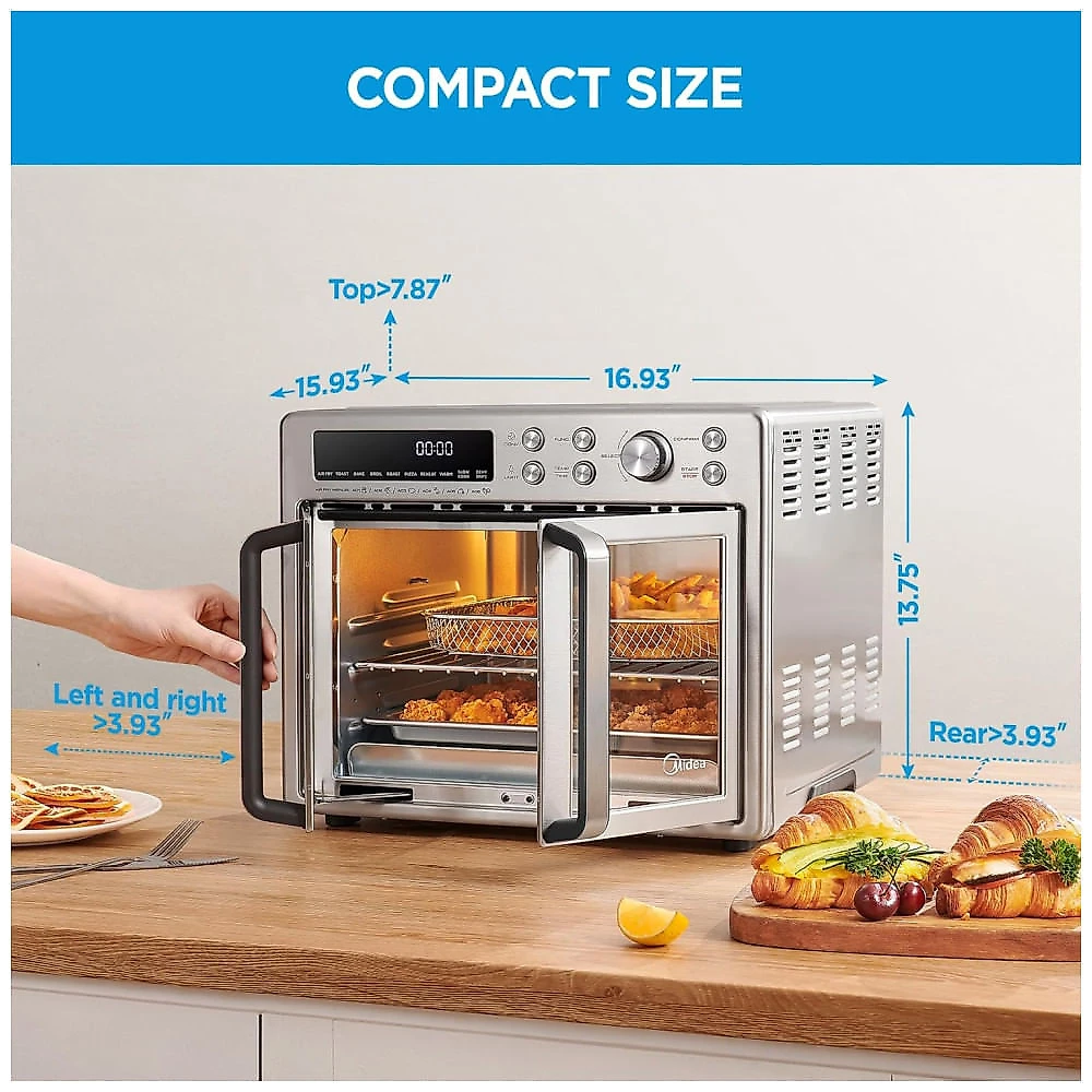 Forno e Fritadeira Elétrica Midea Flexify 10 em 1, 25L, Air Fryer com Portas French Door, 25% mais rápido, 90% menos óleo, aço inox, cozinha 110v