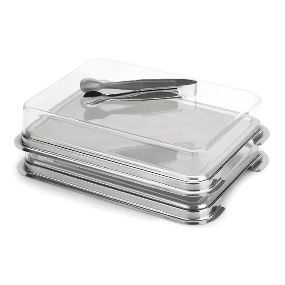 Conjunto Porta Frios 3 Peças Geladeira Inox Com Pinça Inox