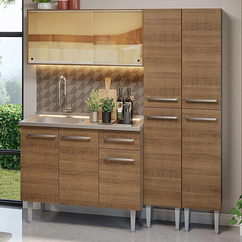 Armário de cozinha compacta 169cm com pia rustic emilly madesa 12