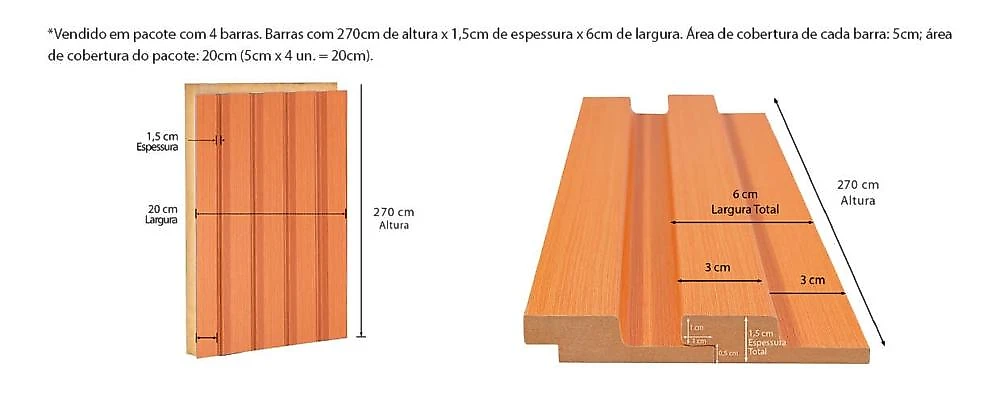 Painel Ripado 6cmX15mmX2,70mMDF Painel Ripado de Madeira MDF 270cmx1,5cmx6cm Curupixa Casablanca