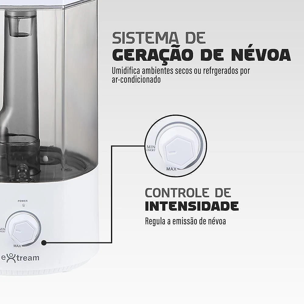Umidificador de Ar Ultrassônico Extream UMEX-04 2,5L Silencioso com LED Preto Fumê Bivolt