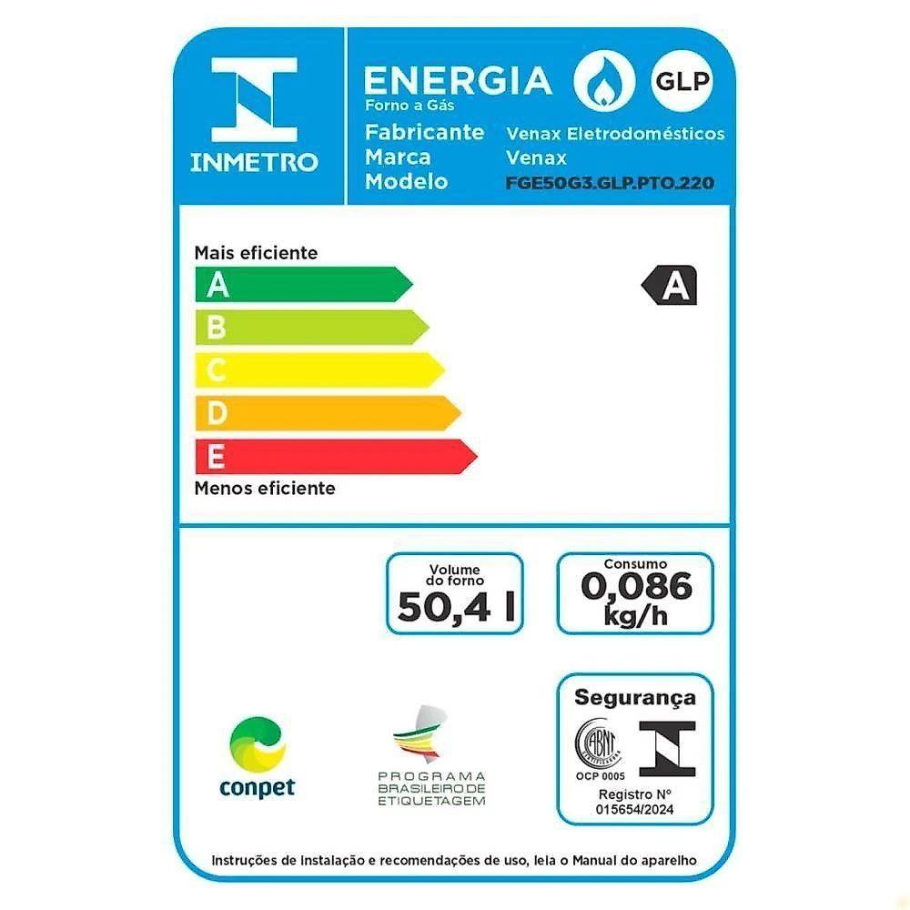 Forno De Embutir Venax á Gás 50l Totale Nero Giii Glp 220V 26019