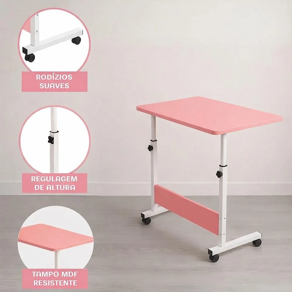 Mesinha Notebook Rosa Escrivaninha Ajustável