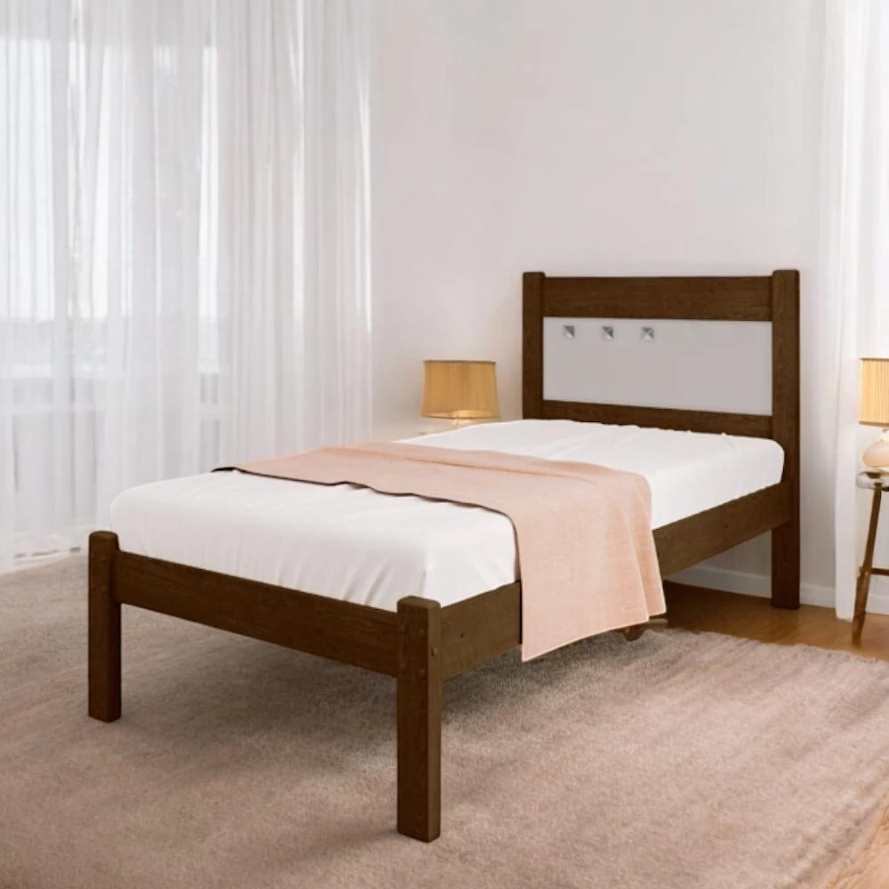 Cama Solteiro Berli Malbec E Off White Com Colchão