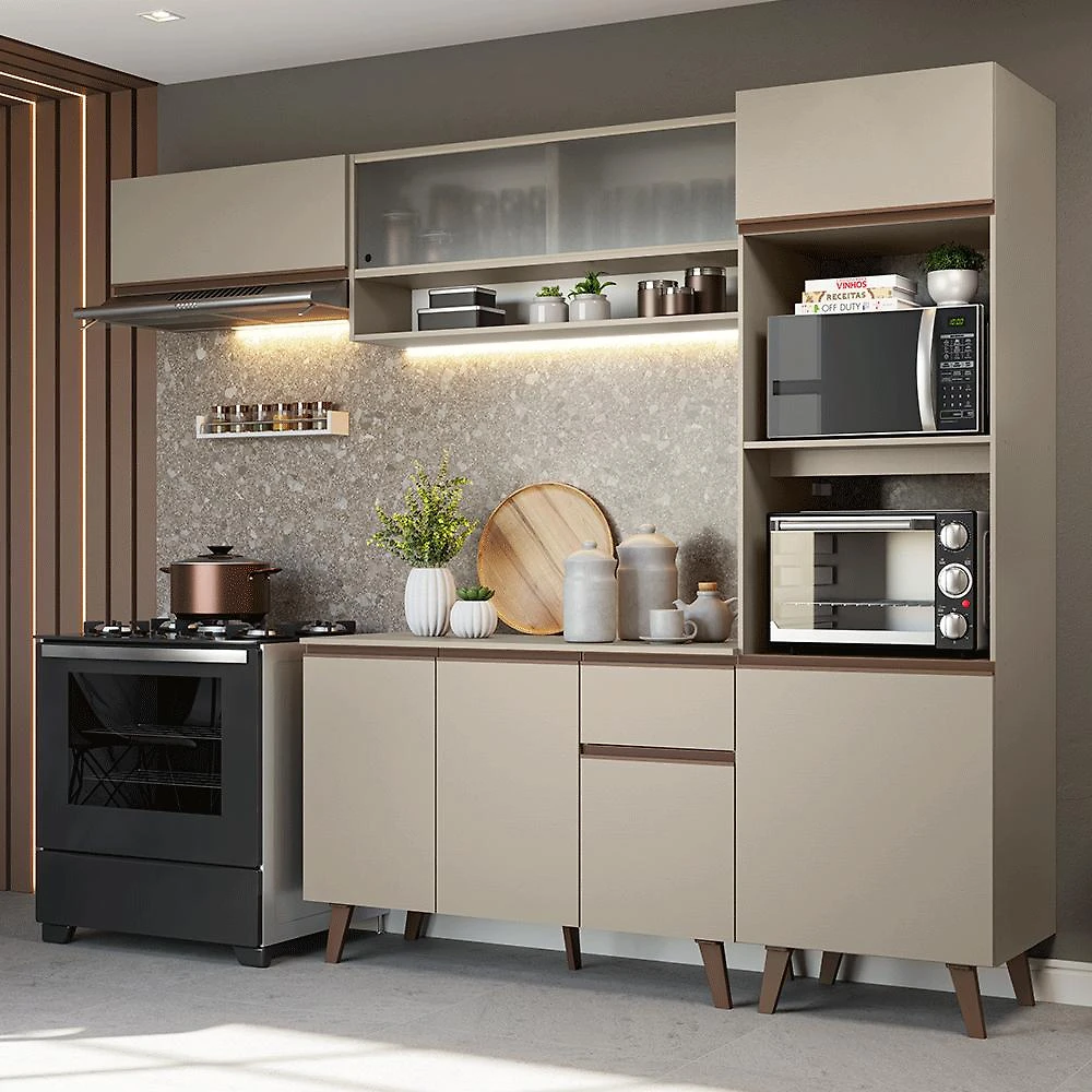 Armário de Cozinha Completa 260 cm Crema Nice Madesa 04