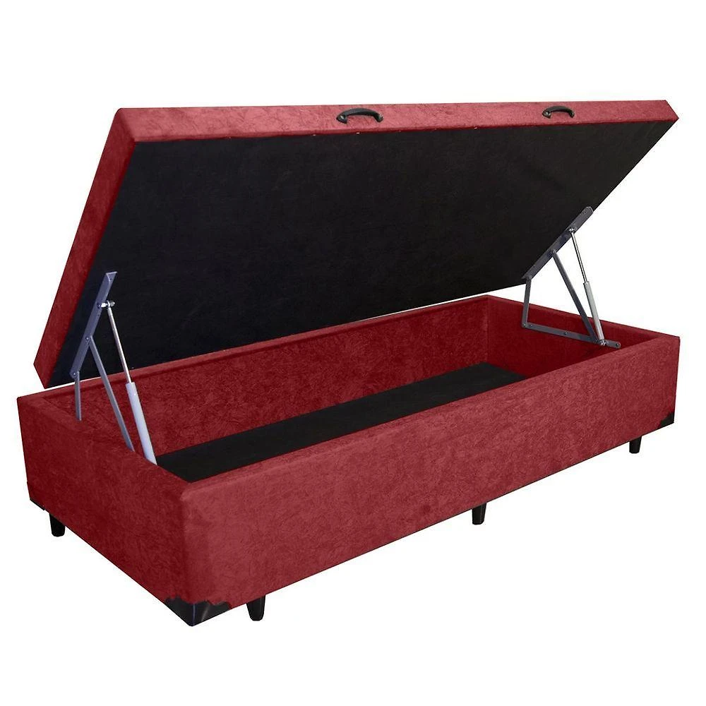 Cama Box Baú Solteiro Suede Vermelho 88x188