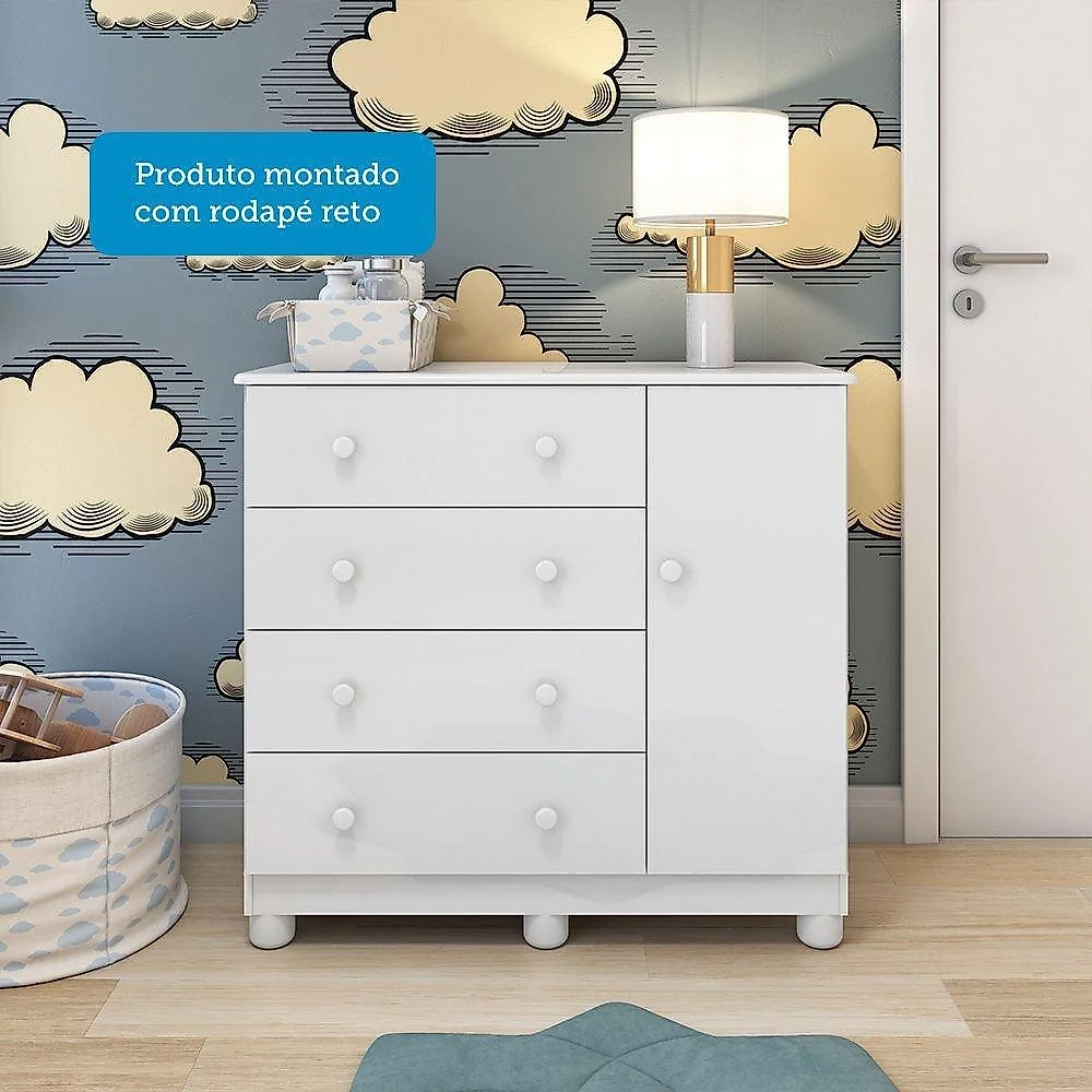 Quarto de Bebê Completo com Guarda Roupa 3 Portas Cômoda e Berço 100% MDF Mimo Espresso Móveis Branco Brilho