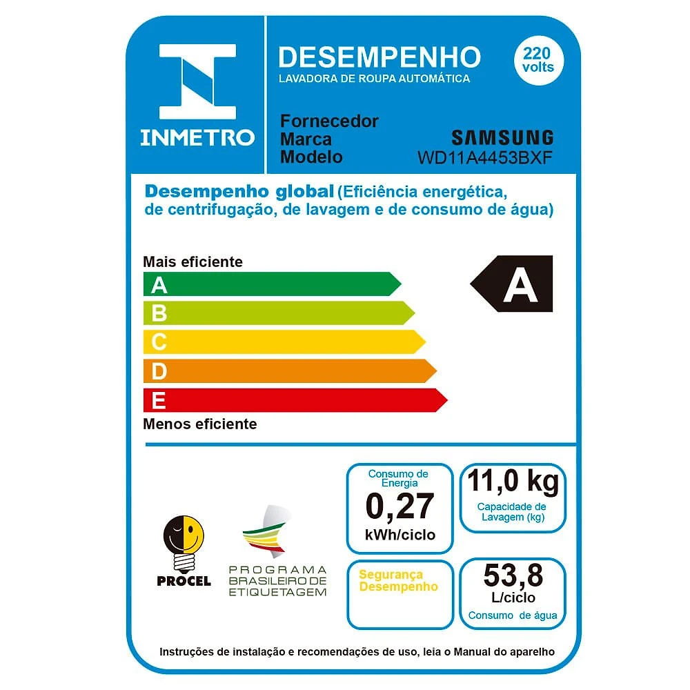 Lava e Seca Samsung Ecobubble 11 Kg Smart Check WD11A Inox Look - 110V