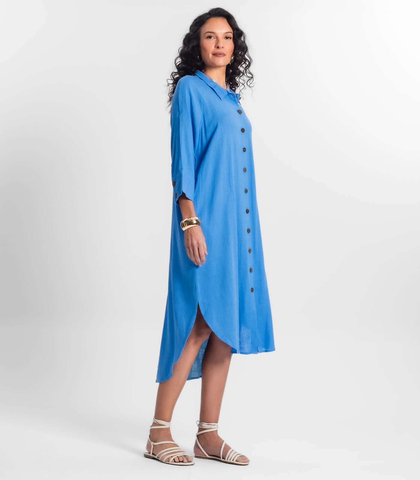 Miniatura Vestido Chemise Feminino Viscose Select Azul G
