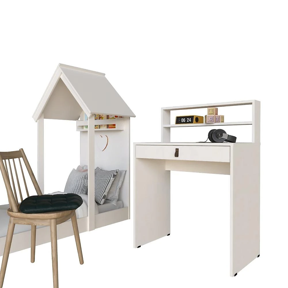 Conjunto Infantil com Cama e Escrivaninha Bramov Móveis Branco