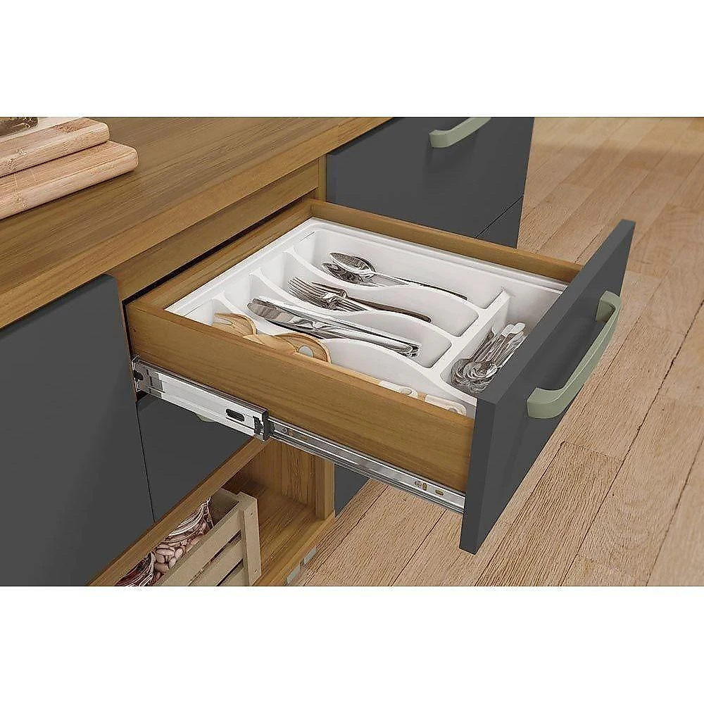 Gabinete De Cozinha Modulado Balcão Com Tampo Princesa Com 2 Portas E 3 Gavetas 120cm Freijó Off White