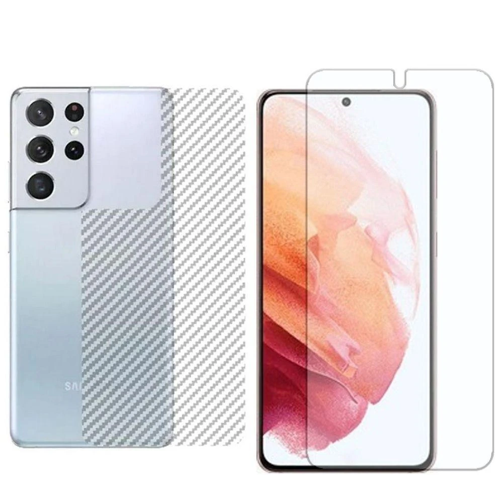 Película Hidrogel + Adesivo Fibra De Carbono Para Samsung S21 - Transparente