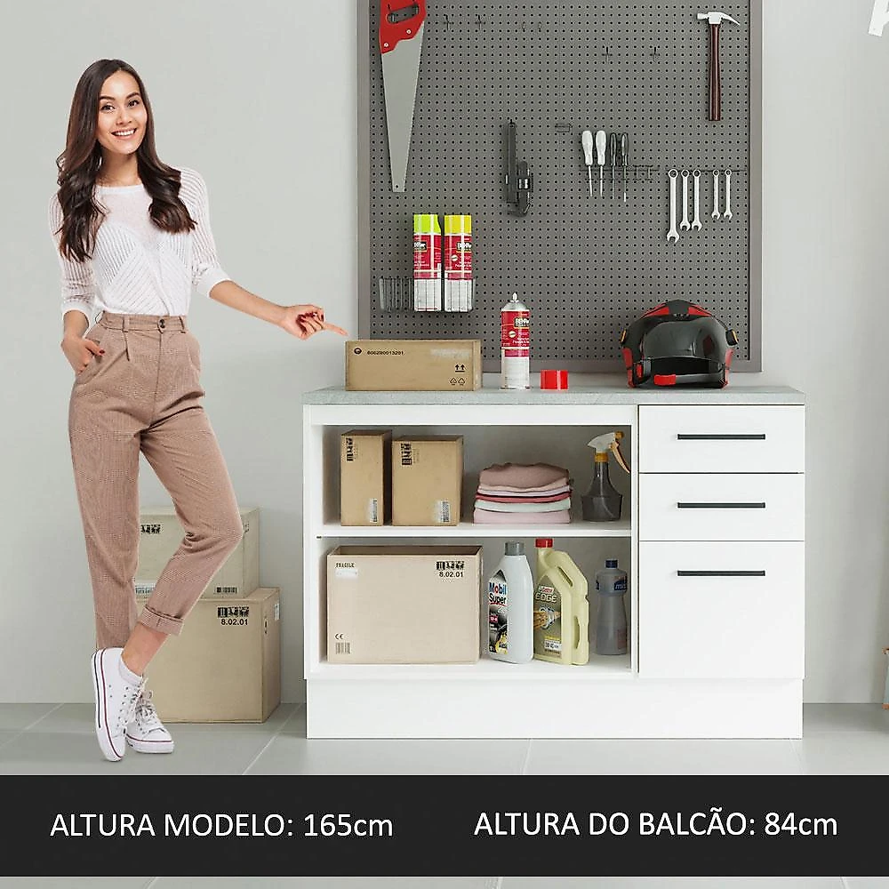 Balcão Multiuso 120cm 2 Portas 3 Gavetas Branco Agata Madesa Branco