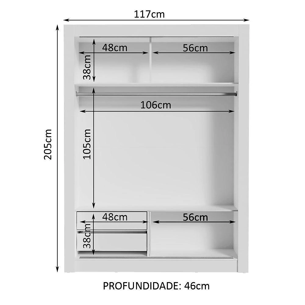 Guarda-roupa infantil madesa bento 2 portas de correr 2 gavetas - branco