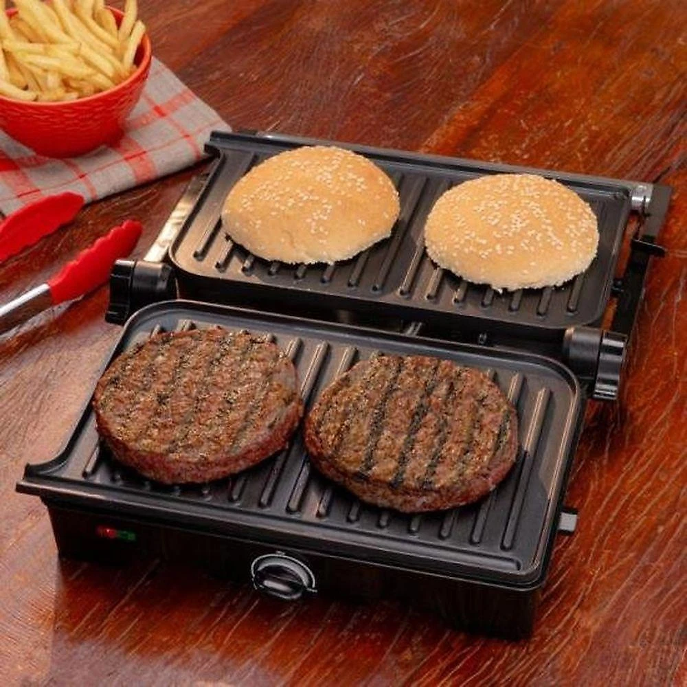 Grill Elétrico Dual Gnox com Abertura de 180 graus  e Placas Antiaderentes Inox para Uso Versátil 110V