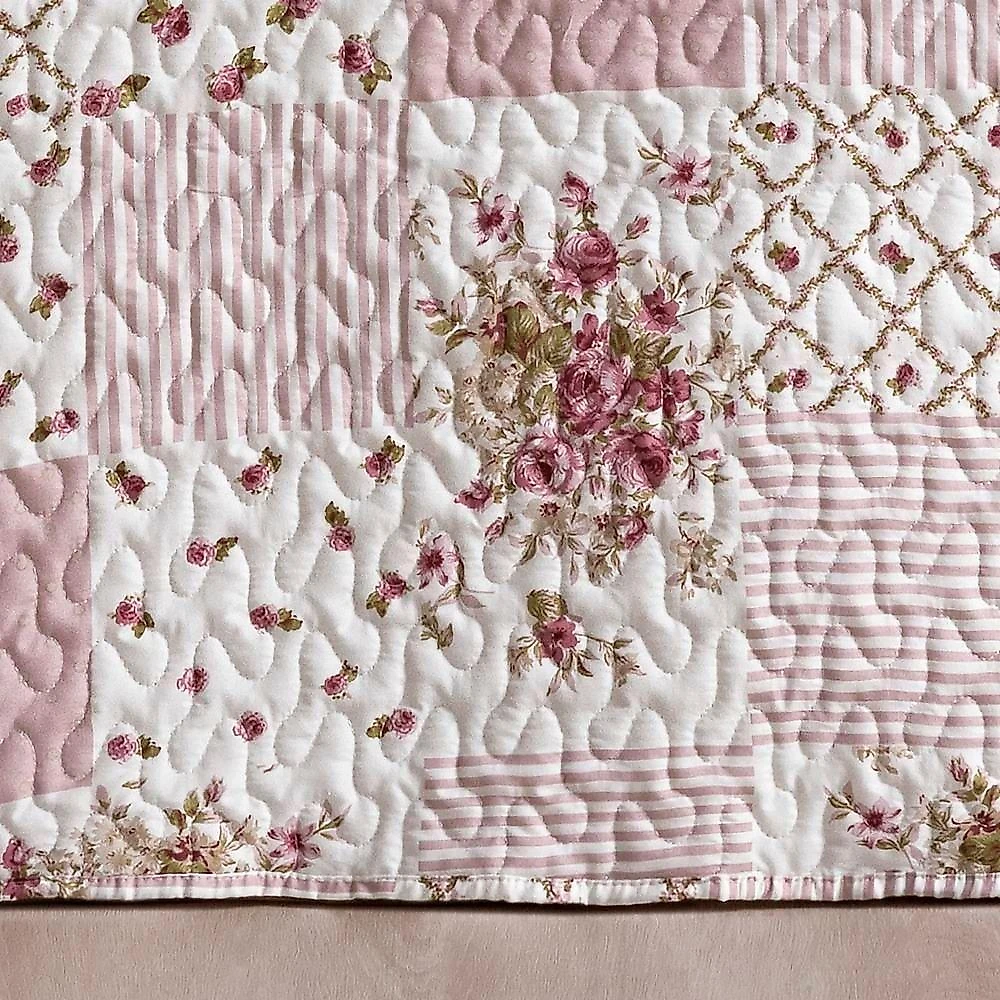 Colcha + Jogo De Cama Bouti Estampado King 06 Peças 100% Poliéster - Rosa Matura