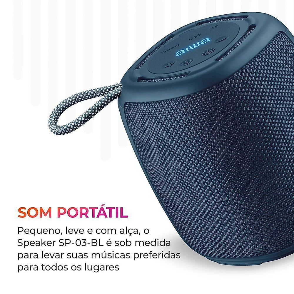 Caixa de som aiwa aws-sp-03-bl 15w bluetooth ipx4 com iluminação rgb azul