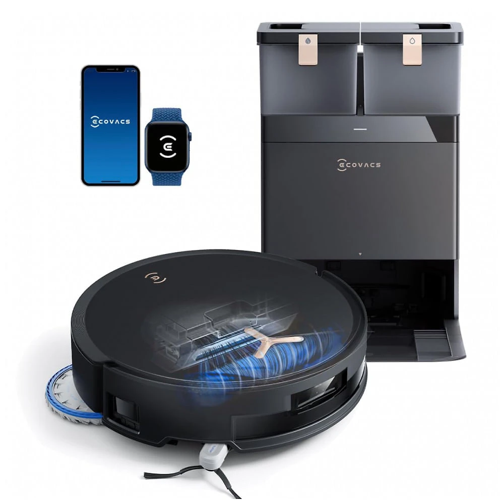 Aspirador Robô ECOVACS DEEBOT T50 MAX 18.500Pa com Estação 12-em-1 e Esfregão Auto Lift 18mm Preto