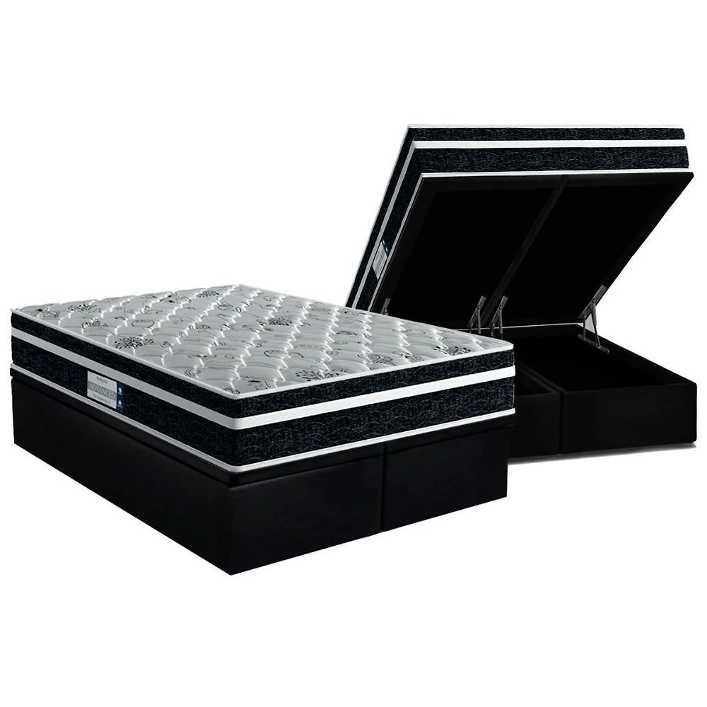 Cama Box Baú Queen: Colchão Anatômico Probel D45 Prodormir Plus Black + Base Crc Suede Black (158x198)