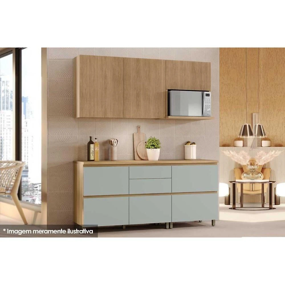 Cozinha Completa Rainha 4 Peças (2 Aéreos + 2 Balcões) C4p22 Nature-verde - Nesher
