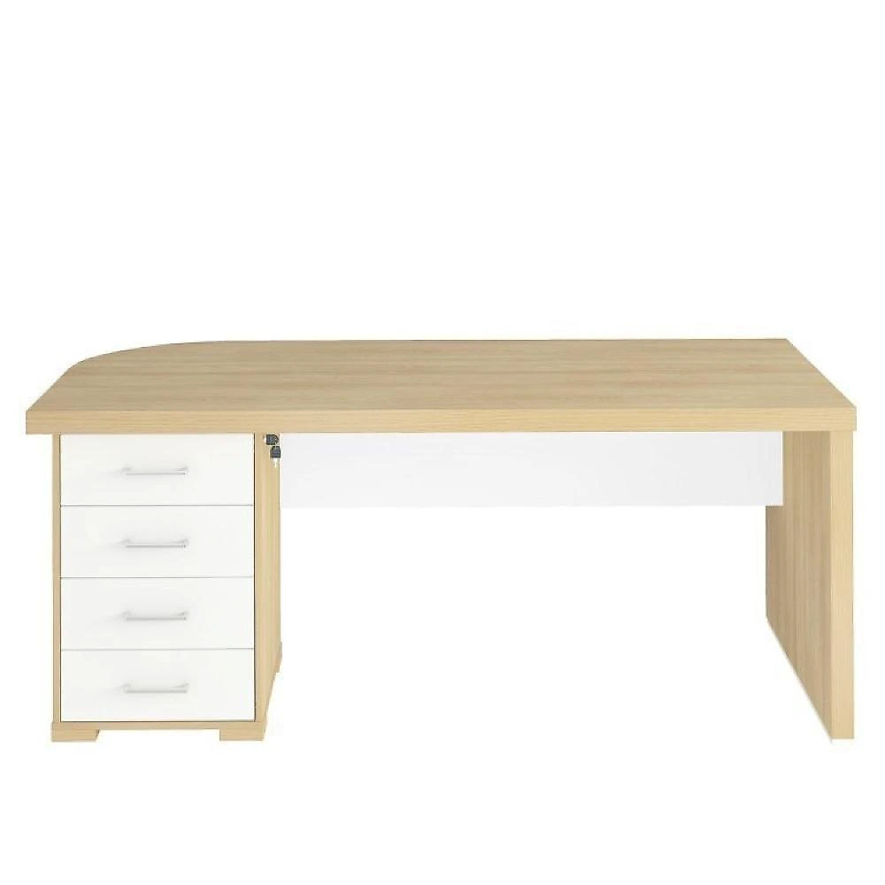 Kit 2 Peças 1 Mesa 180cm Tamburato 4 Gavetas com Balcão 2 Portas 3 Gavetas Escritório Completo 1 Mesa 4 Gavetas com Balcão 2 Portas 3 Gavetas Artany Carvalho/Branco