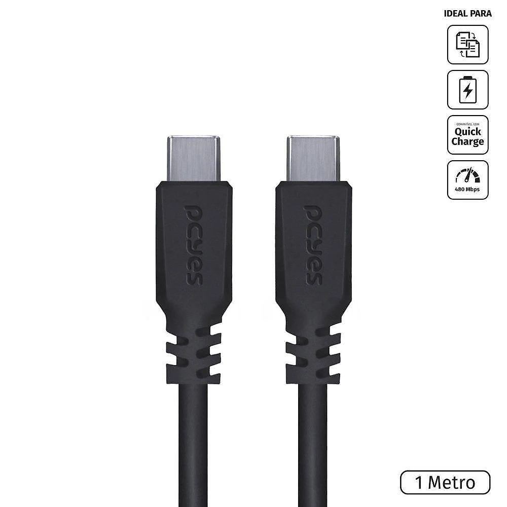 Cabo Celular Usb Tipo C 2.0 Tipo C 1m Preto