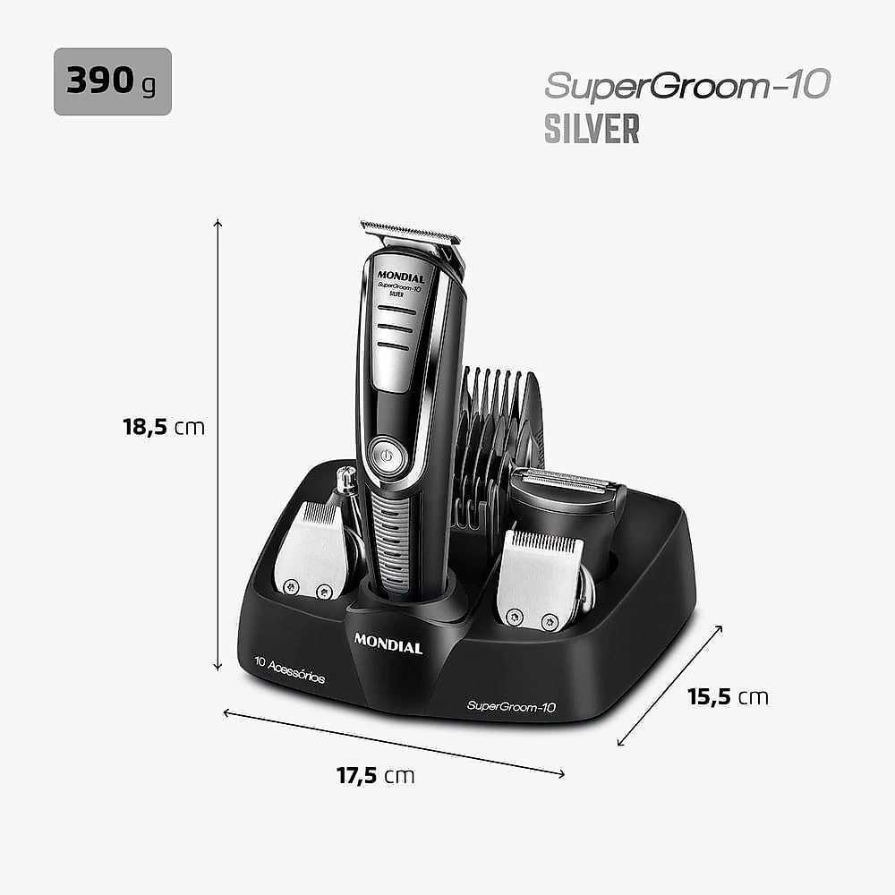 Aparador De Pelos Super Groom 10 Mondial Preto/Prata 6W BG-06 Bivolt