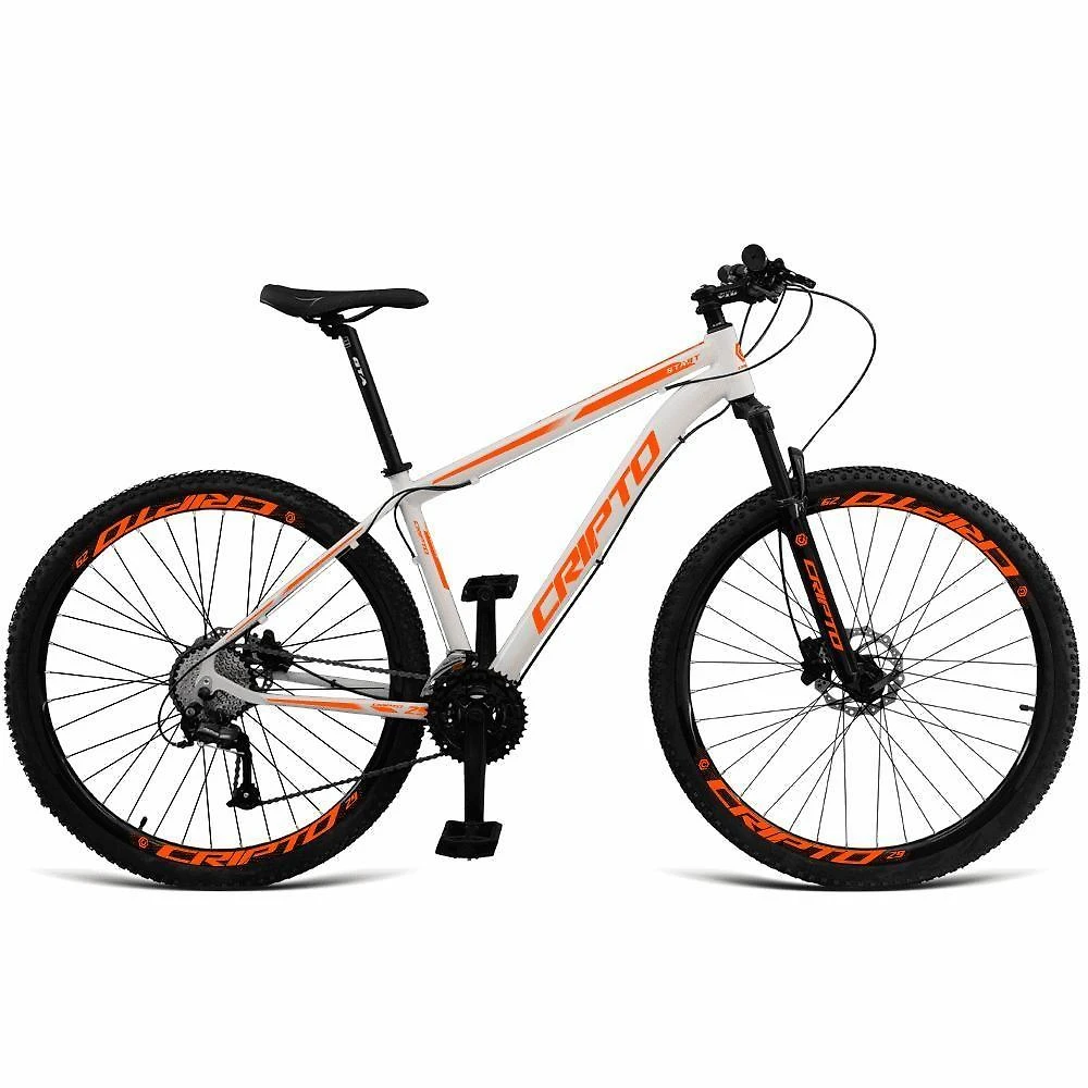 Bicicleta Aro 29 Cripto 24 Vel Freios Hidráulico E Suspensão - Branco-laranja - 17" Branco-laranja