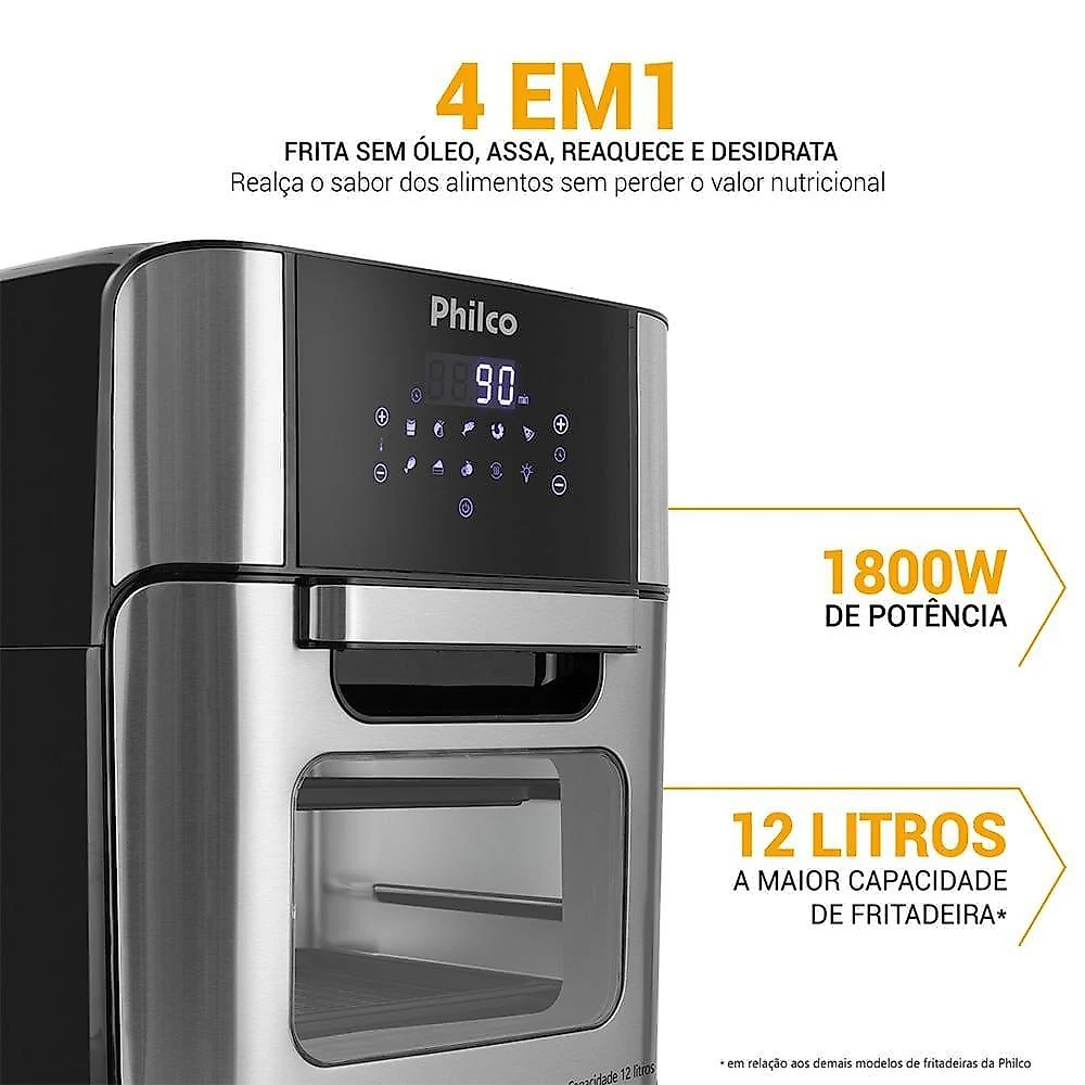 Fritadeira elétrica sem Óleo air fryer oven philco 12l pfr2200 preta 110