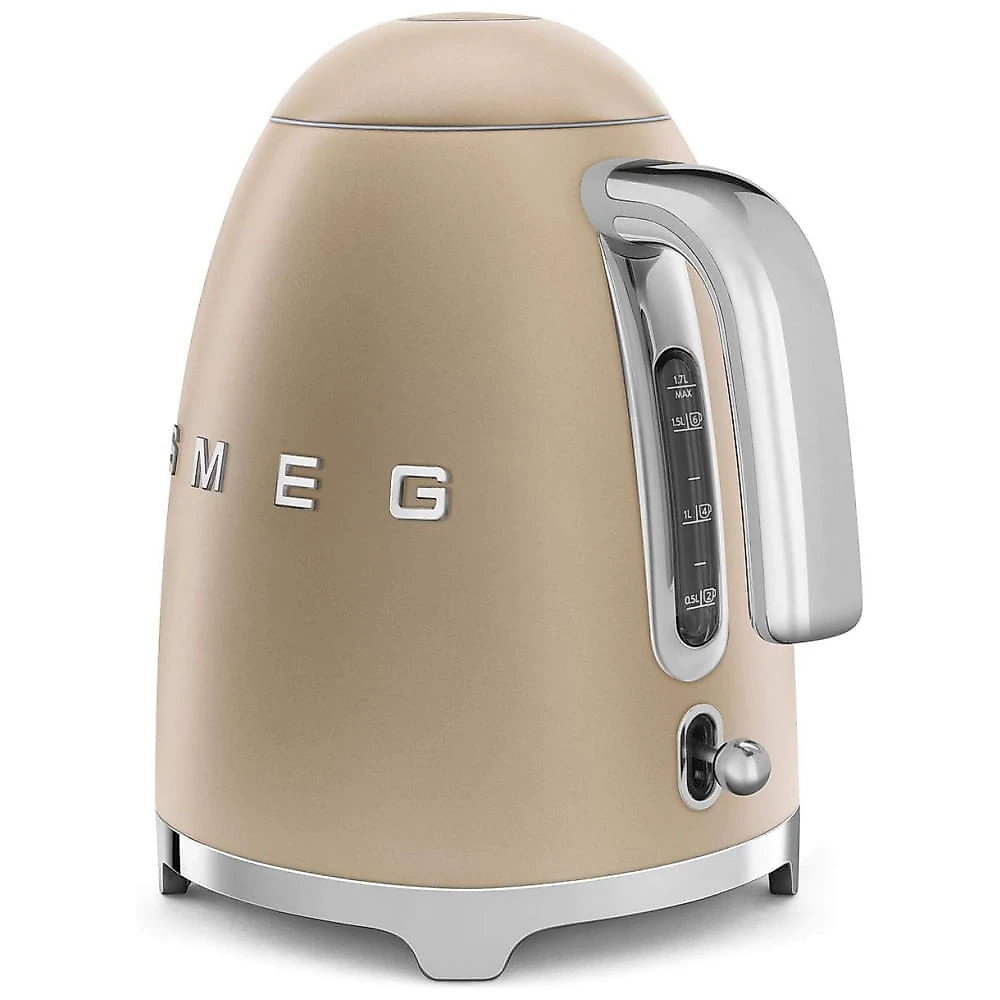 Chaleira Elétrica SMEG 50s Retro Style 7 Cup com Desligamento Automático, Base Removível e Indicador de Água, KLF03CHMUS, Acabamento Fosco Champagne