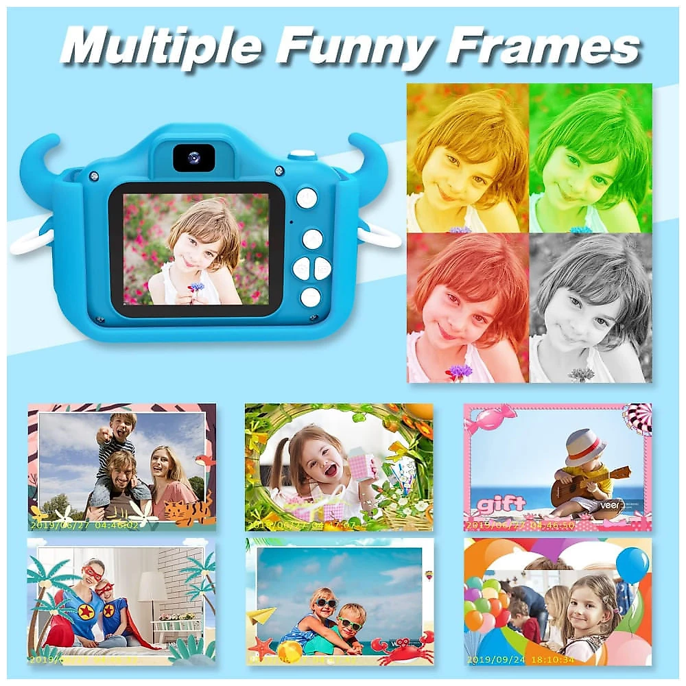 Câmera infantil Goopow para crianças de 3 a 8 anos, com vídeo HD 1080p, 12 MP, zoom digital 8x, 28 molduras divertidas, 3 jogos.