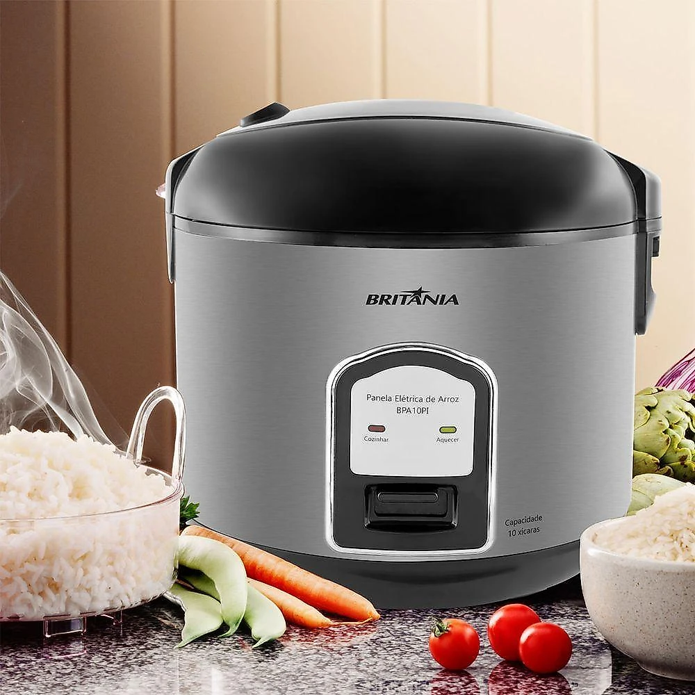 Panela de arroz elétrica britânia bpa10pi 10 xícaras 700w prata 220v
