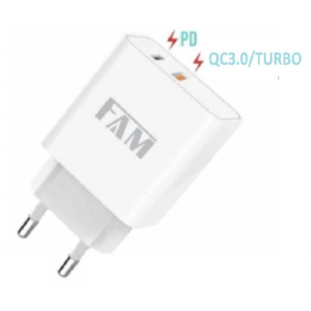 Carregador Turbo Tomada Para Celular 1 Usb-a + 1 Usb-c 20w