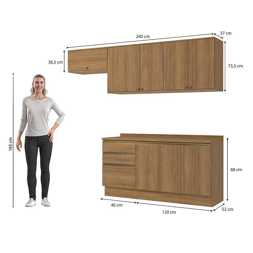 Armário De Cozinha Completa 100% Mdf 260cm Nogueira Celeste Kappesberg