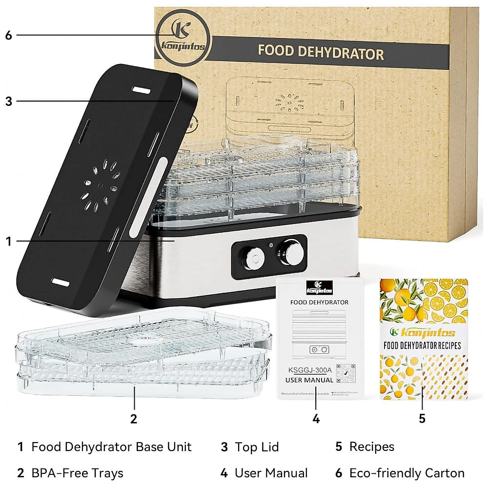 Desidratador Alimentos Konfintos Transparente Compacto 5 Bandejas BPA-Free 120V