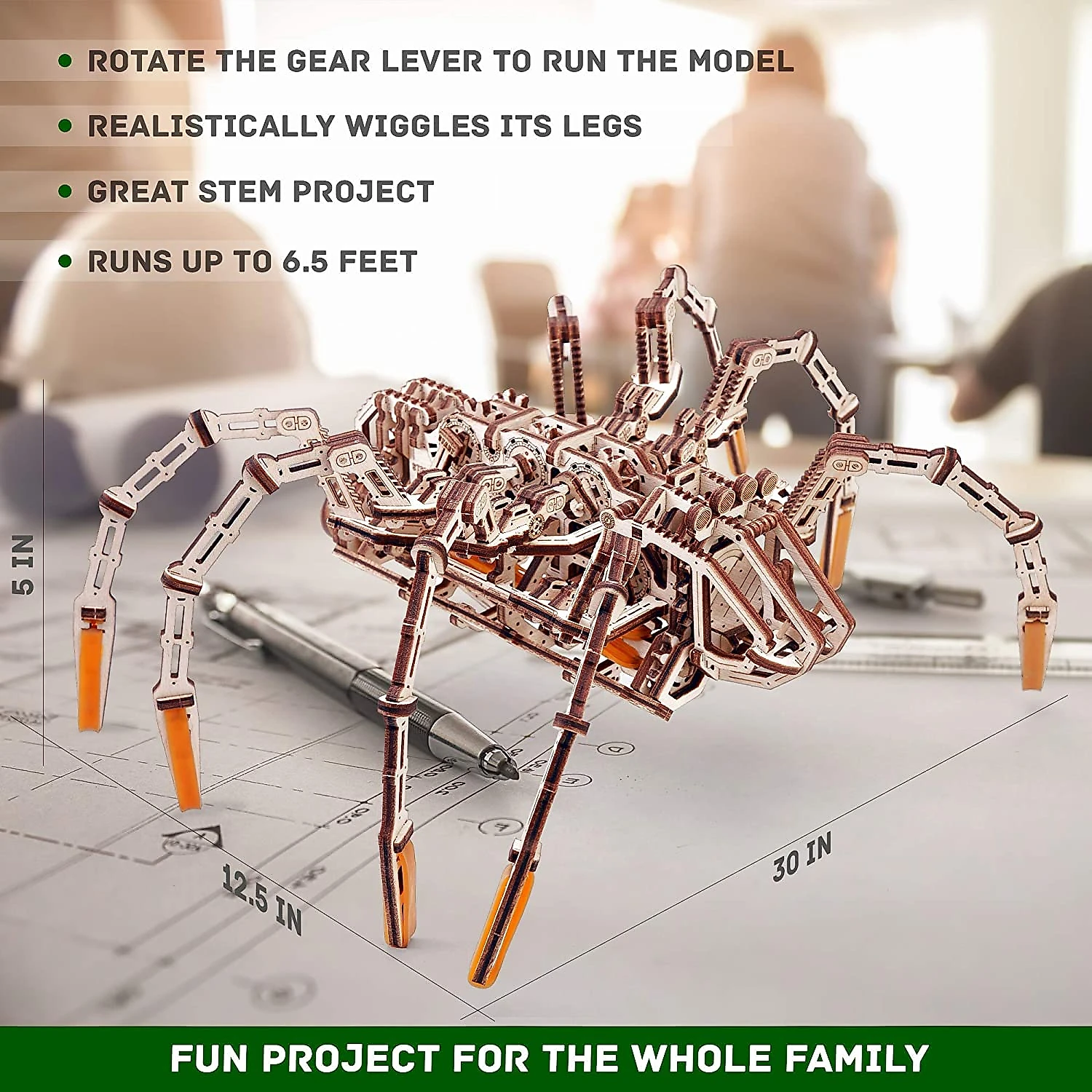 Wood Trick Quebra Cabeças 3D Aranha Mecânica Corre até 213 cm para Crianças e Adultos 245 Peças