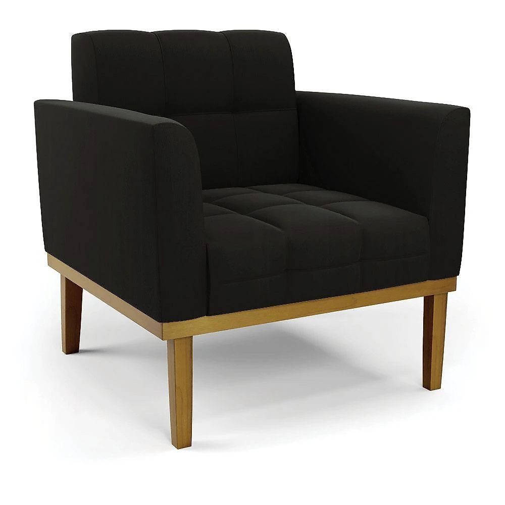 Namoradeira E Poltrona Base De Madeira Castanho Elisa Suede Preto D03 - D'rossi