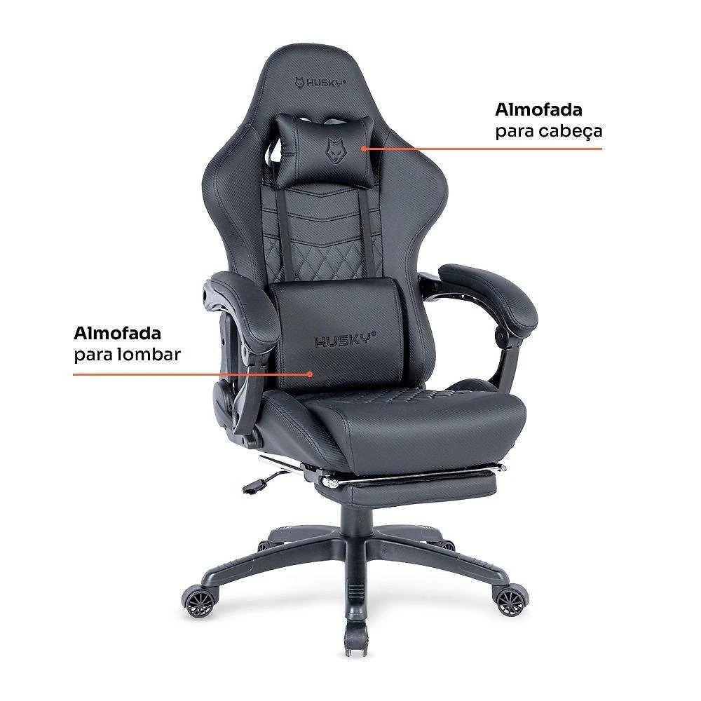 Cadeira Gamer Husky Tempest 700, Até 145kg, Almofadas, Reclinável 150º, PU, Descanso para Pés, Preta - HCG700PT