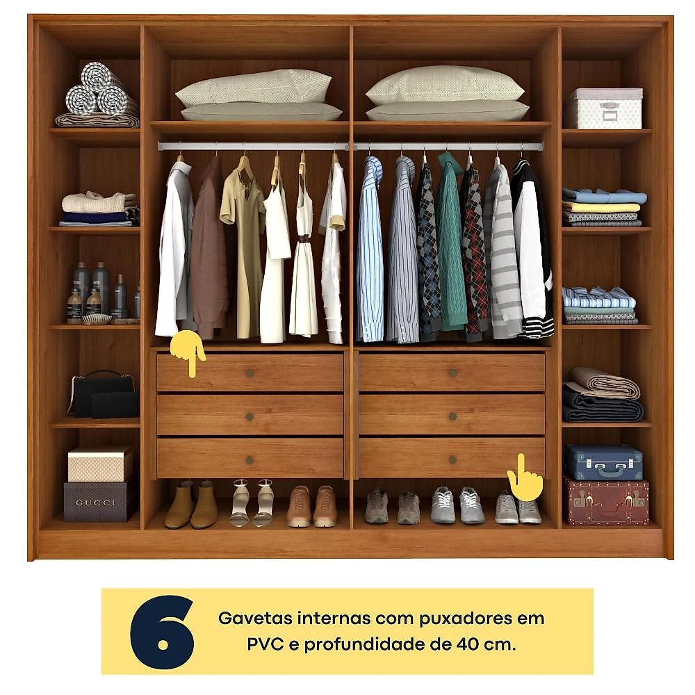 Guarda Roupa Casal Ripado 6 Portas 6 Gavetas 275cm Espresso Móveis Guarda Roupa Casal Ripado 6 Portas 6 Gavetas Espresso Móveis Cinamomo/Off White