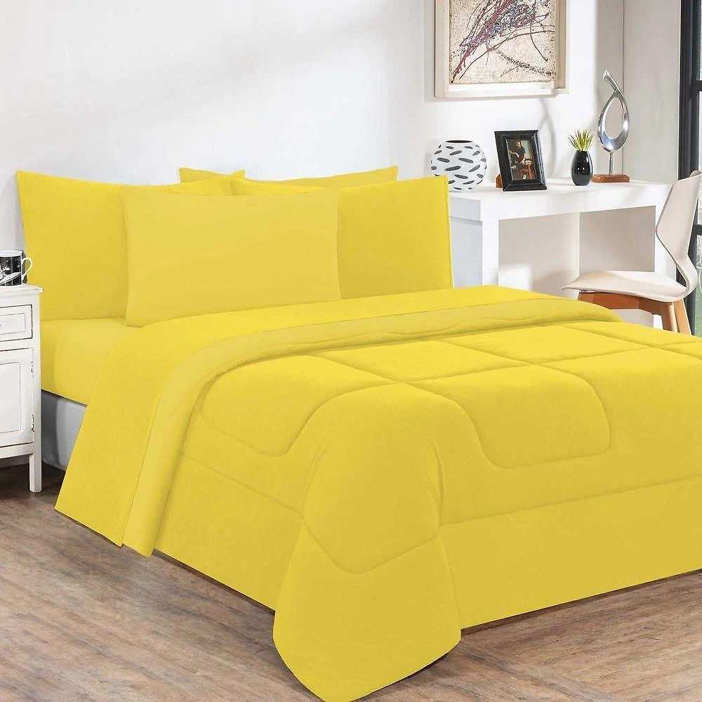Kit Edredom + Jogo De Lençol 100% Algodão Gran Moratta 6 Peças King Amarelo-amarelo