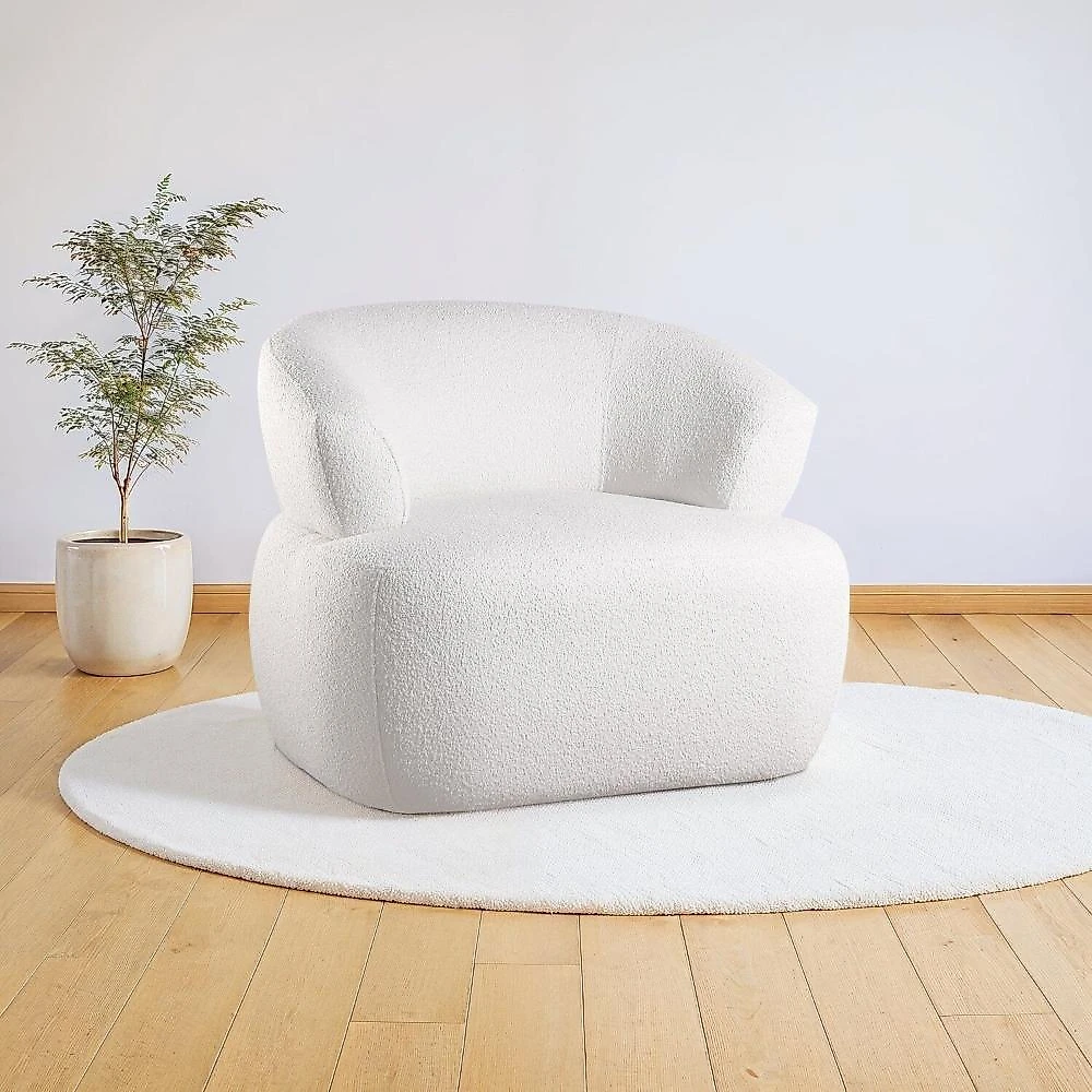 Conjunto 1 Sofá Orgânico 160cm e 2 Poltronas Base Giratória e Orgânicas Zoe Espresso Móveis Off White