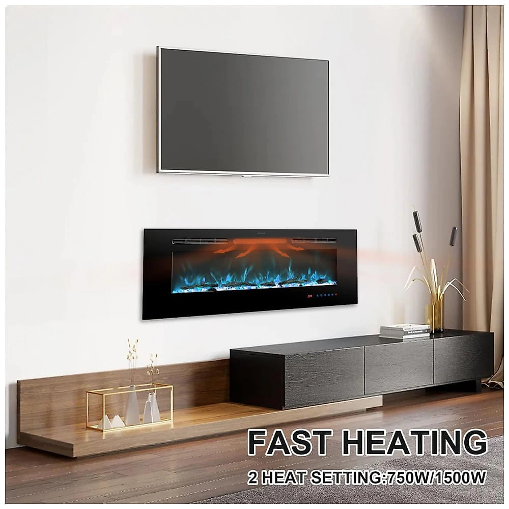 Lareira Elétrica RODALFLAME 107x45cm 1500W Chamas LED 13 Cores Embutir 110V