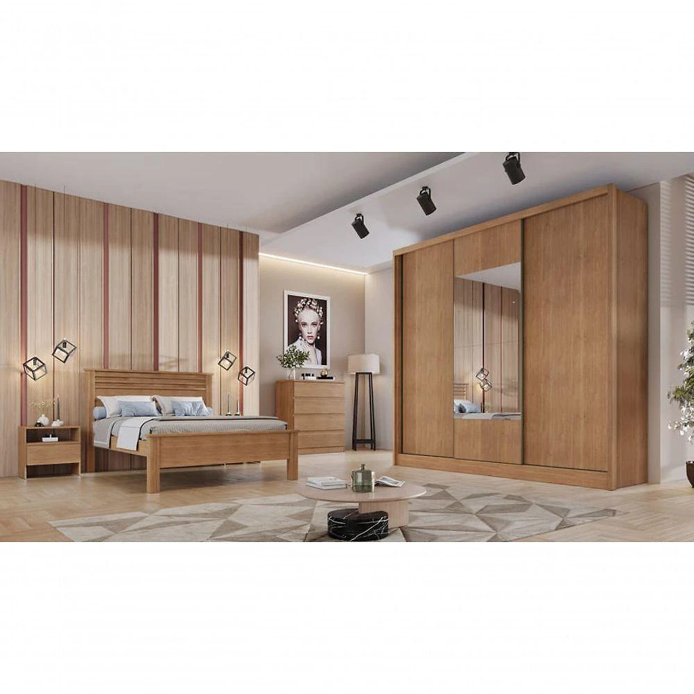 Guarda Roupa Casal Com Espelho 3 Portas 6 Gavetas - Arezzo Plus-cumaru - Móveis Novo Horizonte