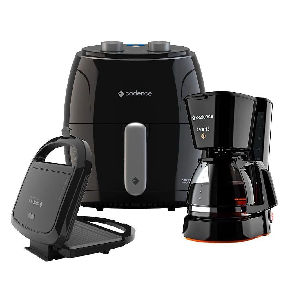 Kit Super Cook Cadence Fritadeira 3,8L Sanduicheira Cafeteira 110V