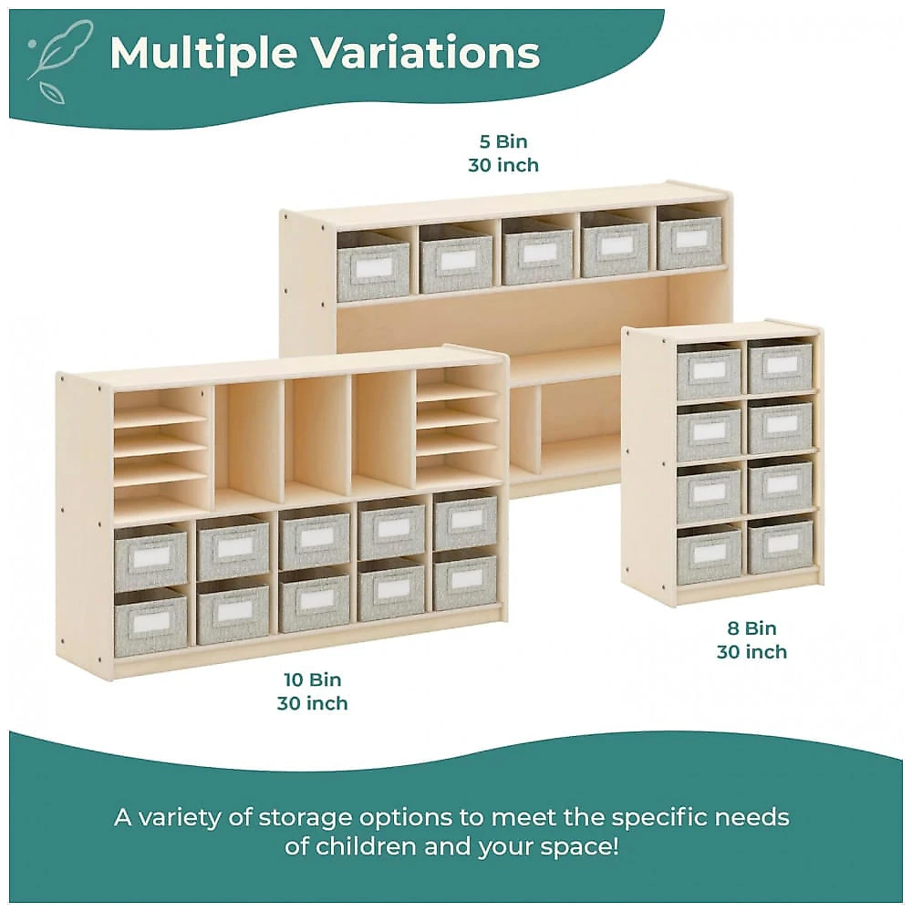 Estante infantil 5 prateleiras com 10 nichos Guidecraft EdQ Natural em madeira bétula para livros e brinquedos 122cm