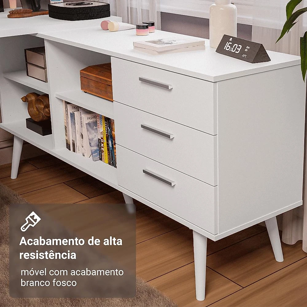 Escrivaninha Penteadeira de Canto 3 Gavetas Branco Madesa Branco