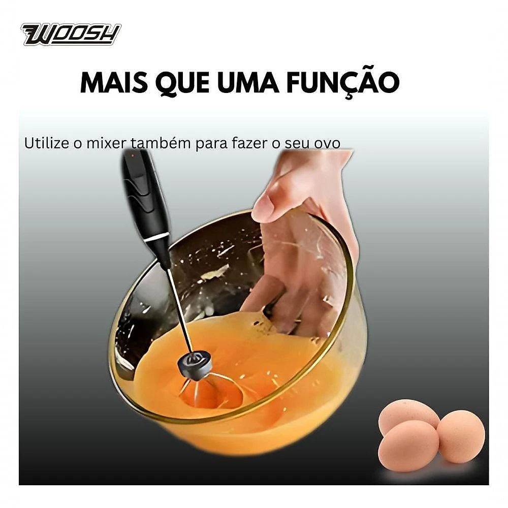 Mixer Portátil de Mão Mini Woosh Recarregável USB 3 Velocidades Preto 110V