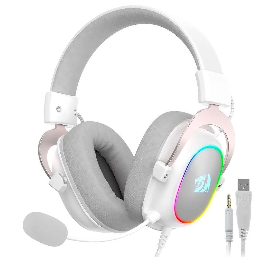 Headset Gamer Redragon H510W-RGB Zeus X RGB com Fio Microfone Removível Branco