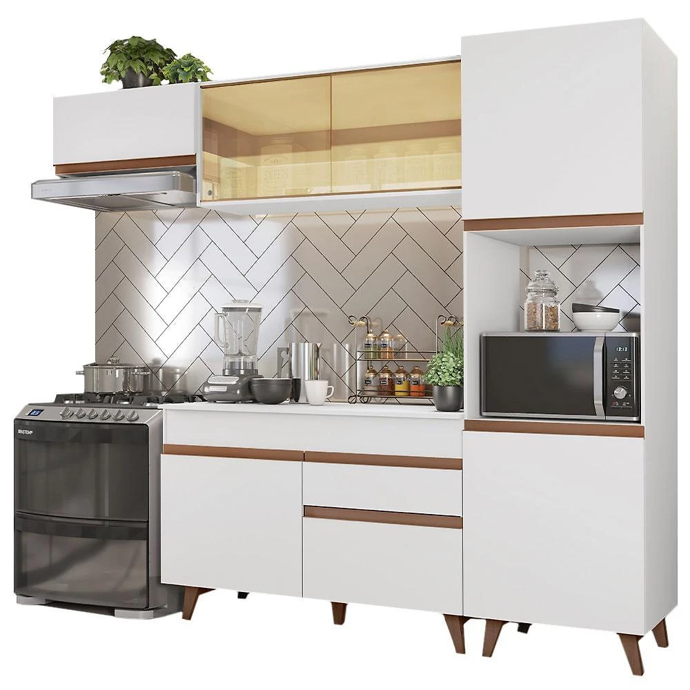 Cozinha completa madesa reims 250003 com armário e balcão - branco